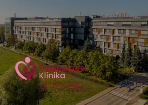 Modern clinic building with logo