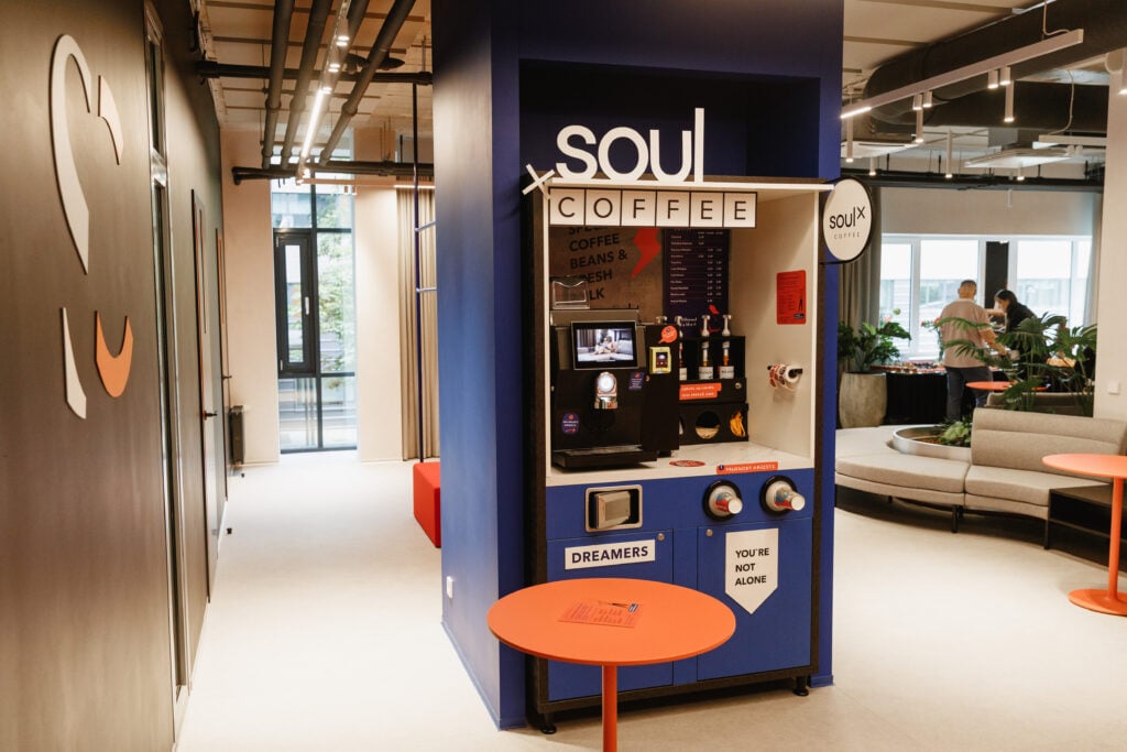 Coffee machine in modern office space.